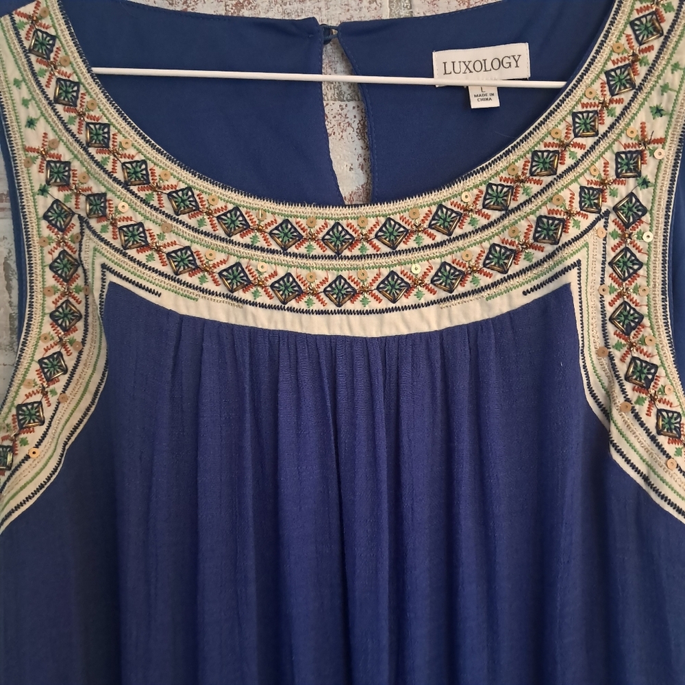 Luxology Royal Blue Embroidered Dress Size Large